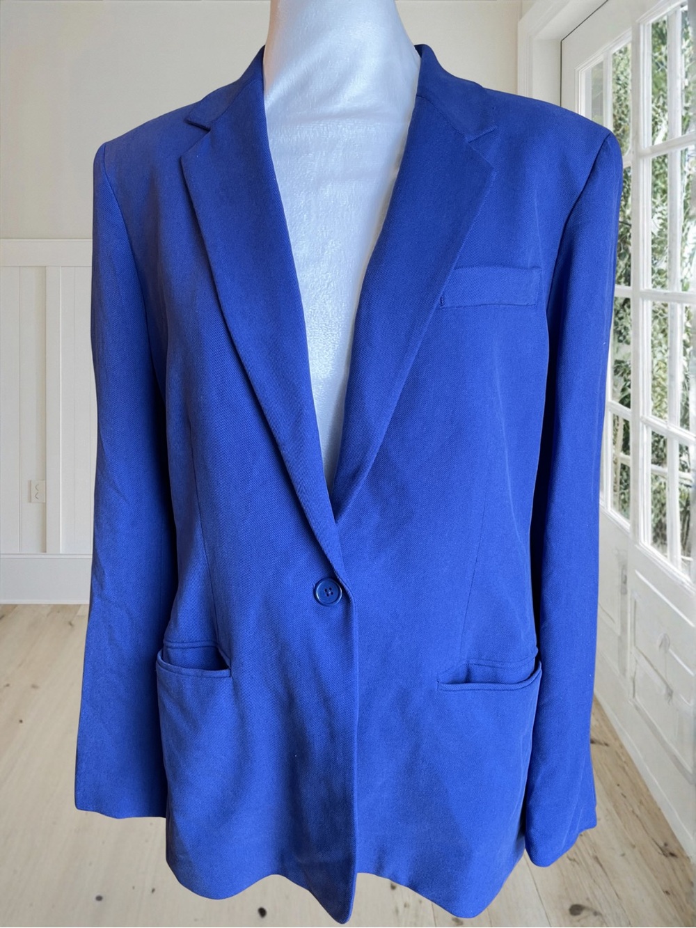 Vintage LAUREN RALPH LAUREN Women's Royal Blue Cotton Silk Blazer Jacket 10 - Picture 2 of 15